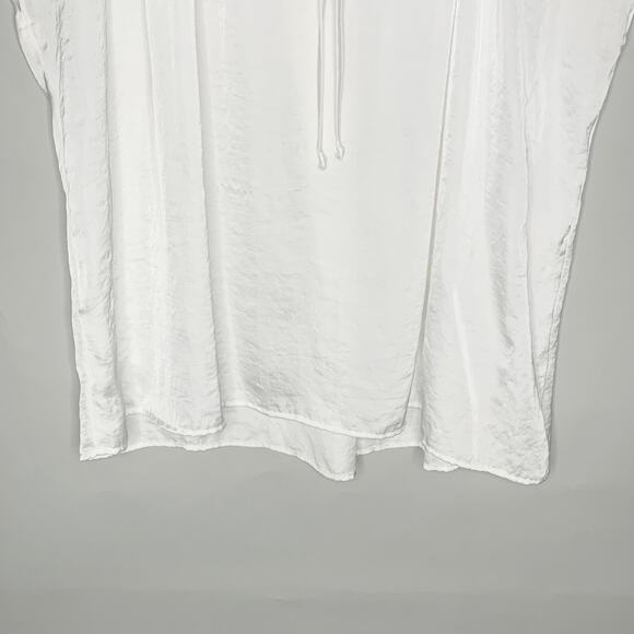 Tutu Lilli S Womens White Tie Neck Satin Short Sleeve Top Pleated - Picture 5 of 8